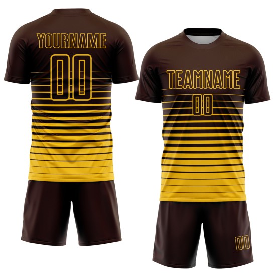Gelb Mode Jersey Verblassen Nadelstreifen Uniform Sublimation Braun Fußball Custom Gelb Mode Jersey Verblassen Nadelstreifen Uniform Sublimation Braun Fußball Custom