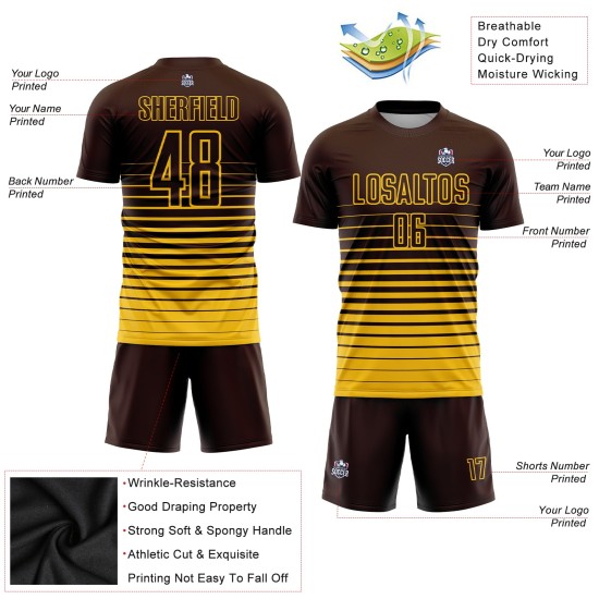 Gelb Mode Jersey Verblassen Nadelstreifen Uniform Sublimation Braun Fußball Custom Gelb Mode Jersey Verblassen Nadelstreifen Uniform Sublimation Braun Fußball Custom